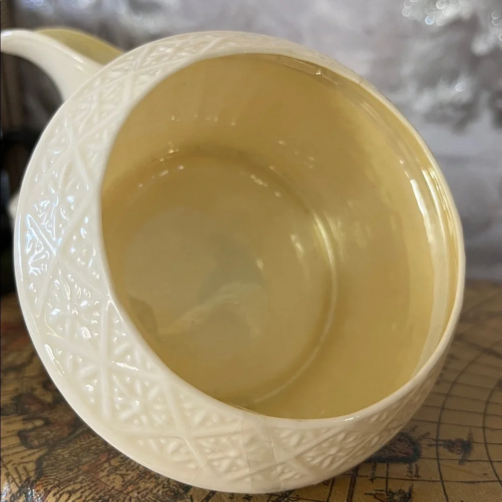 Vintage Belleek Ireland Creamer & Sugar Set | Embossed Basketweave Creamware